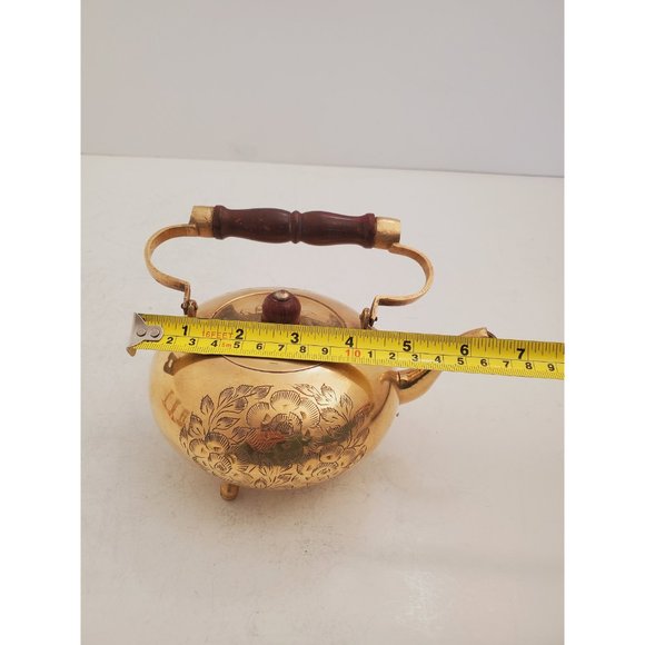 Vintage Brass Decorative Teapot Wooden Handle - Picture 8 of 10